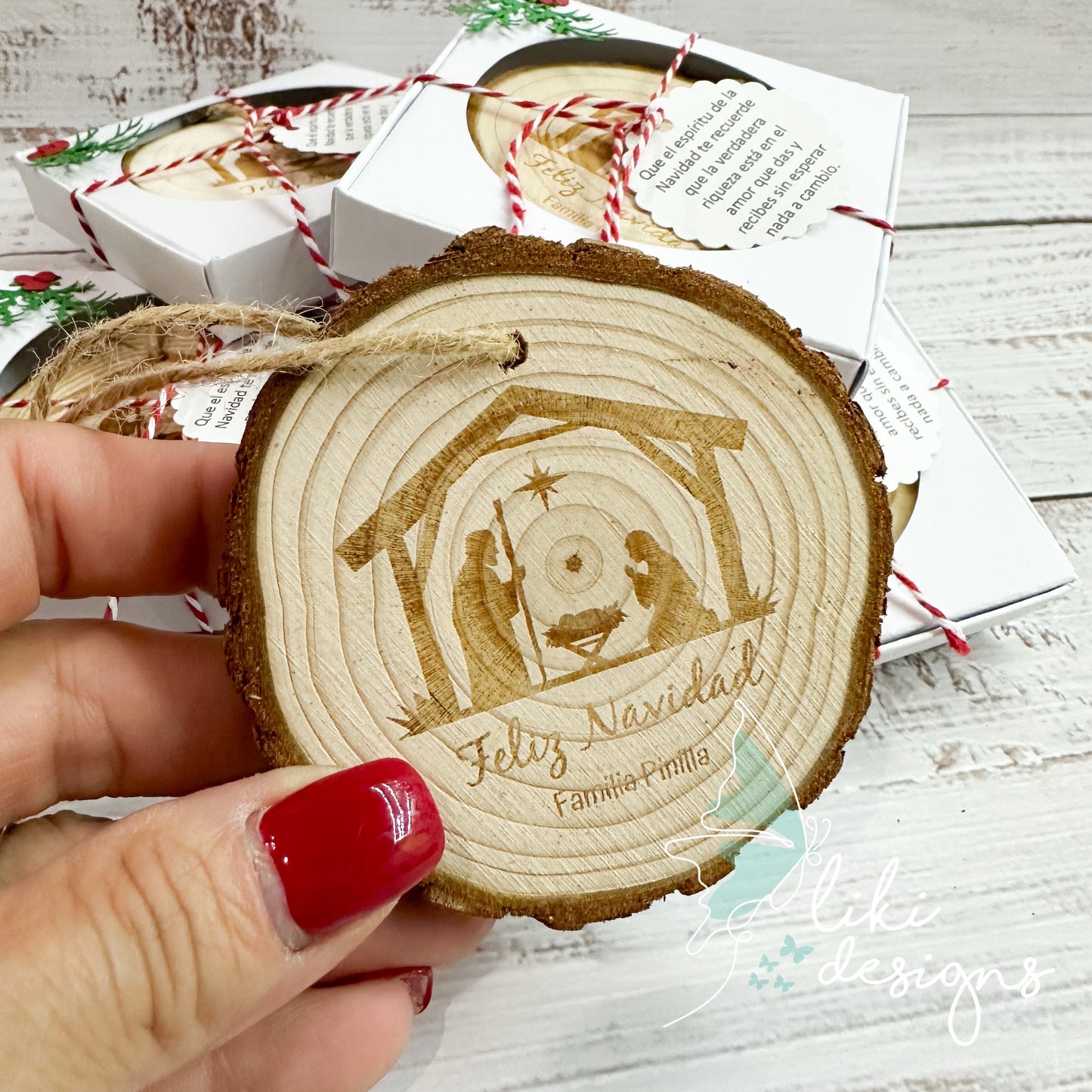 Laser engraved Natural Wood Slice Christmas Ornament